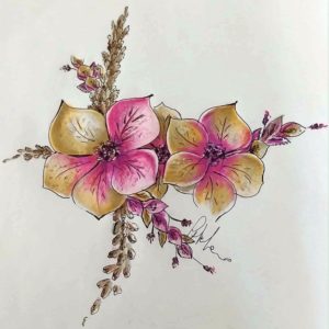 Bozzetto tralcio floreale vintage seta pura ispirazione fiori ciliegio