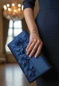 Fiori raso 3D decoro pochettecerimonia handmade