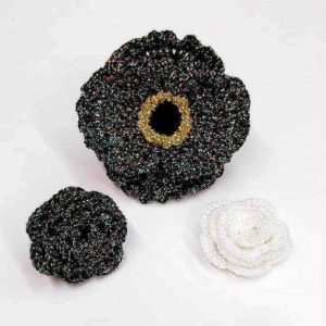 Spilla Papavero e roselline torchon cotone glitterato accessori