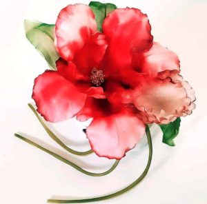 Spilla fiore orchidea in seta pura dipinta a mano haute couture